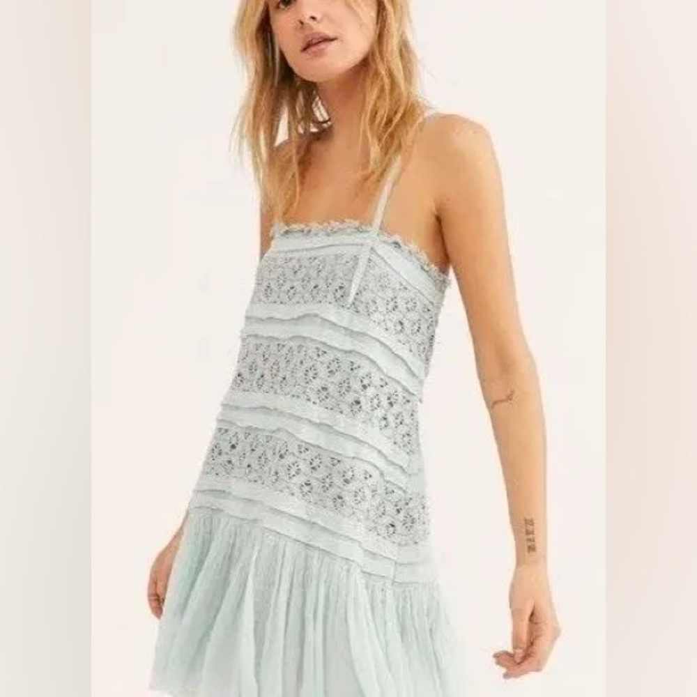 Free People Shailee slip mini dress (S), blue green